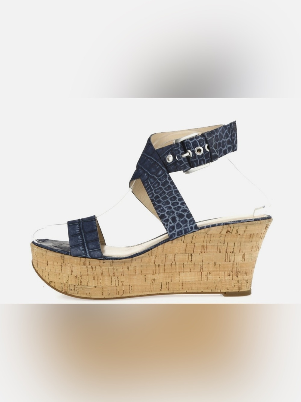Via Spiga Women's Blue Alligator Print Leather Ankle-Strap Sandals Size 8M